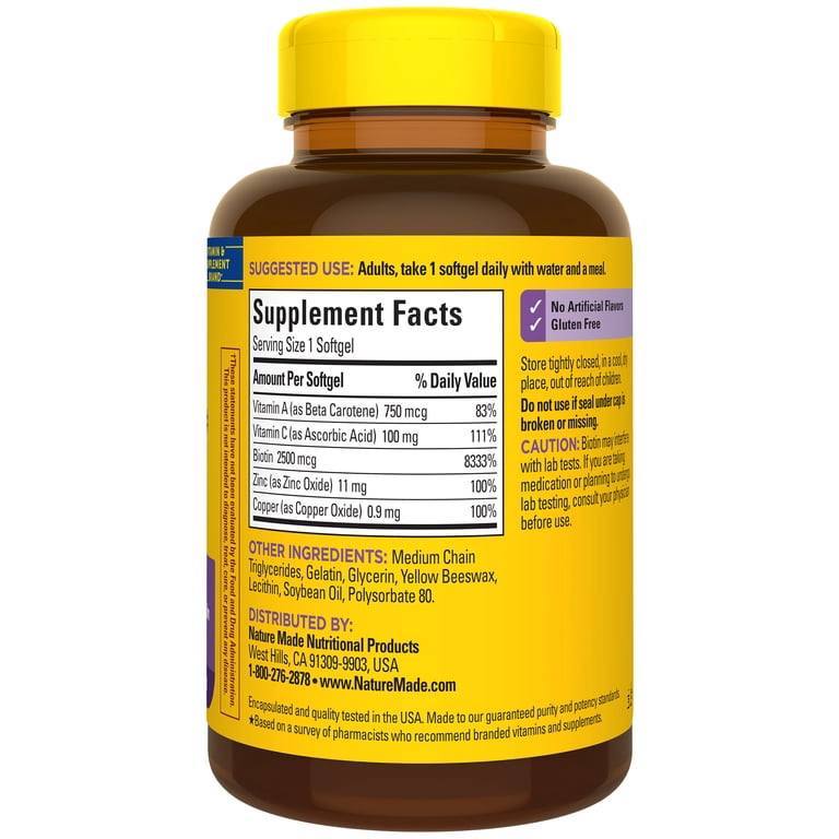 Nature Made Hair, Skin & Nails  2500 mcg of Biotin (120 softgels)
