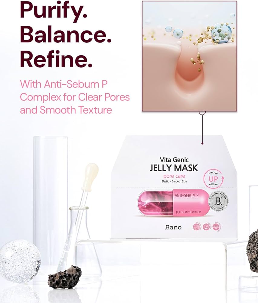 Bano Vita Genic Jelly Face Pore Care Mask 10EA – Hydrating Sheet Mask for Sensitive Skin