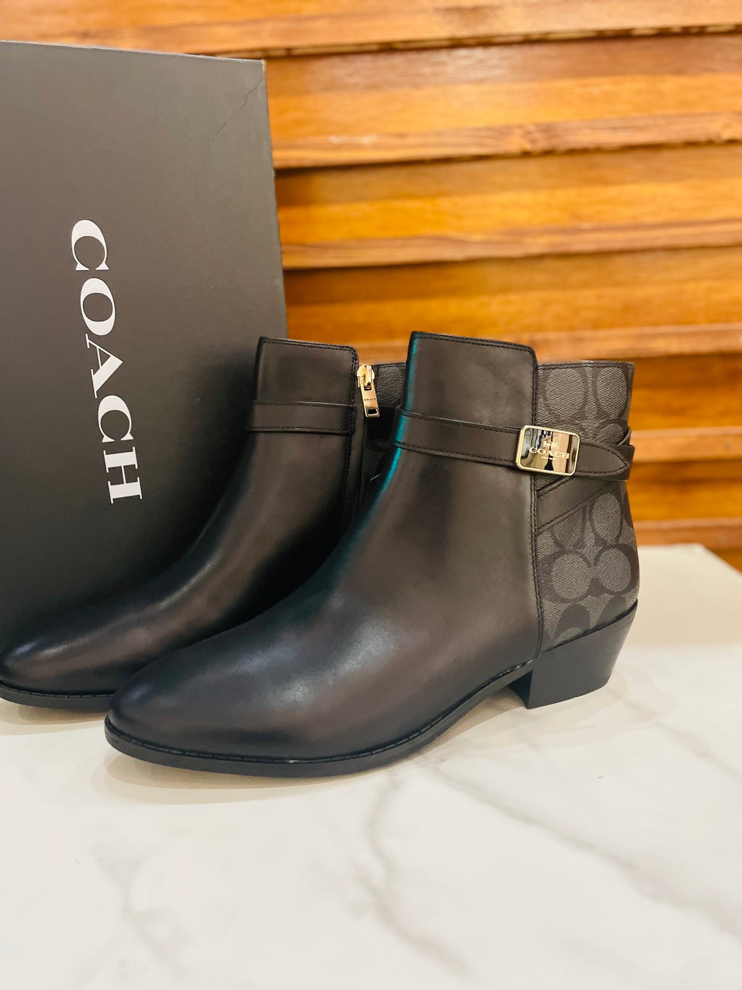 Coach black print boots