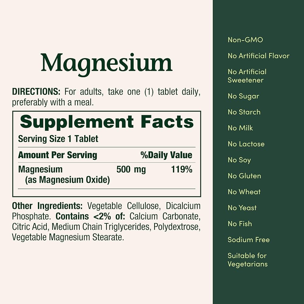 Nature's Bounty Magnesium 500 mg Tablets, Whole Body Support
