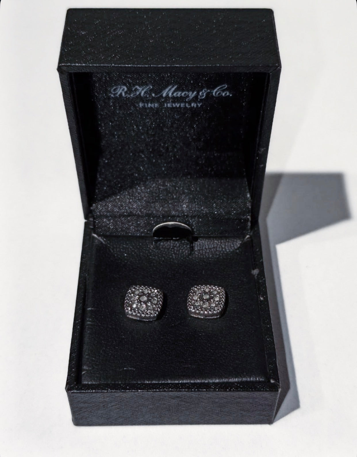 R.H. Macy & Co. sterling silver and pavé diamond cluster cushion stud earrings