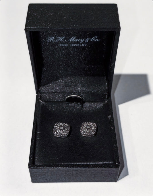 R.H. Macy & Co. sterling silver and pavé diamond cluster cushion stud earrings