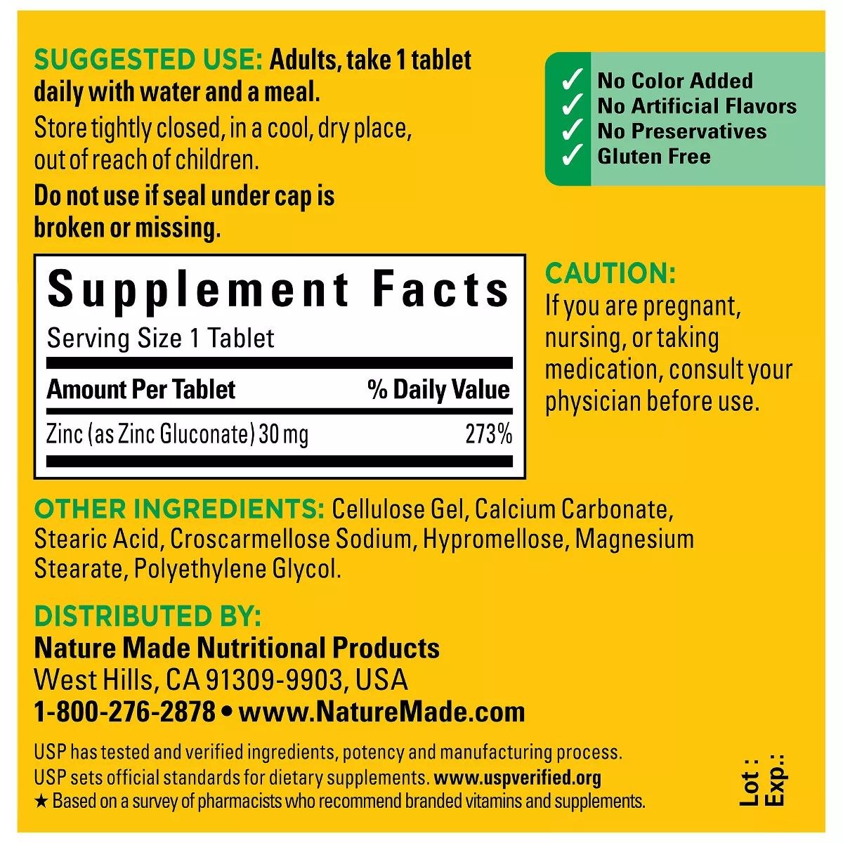 Nature made Zinc (30mg)
100 tablets