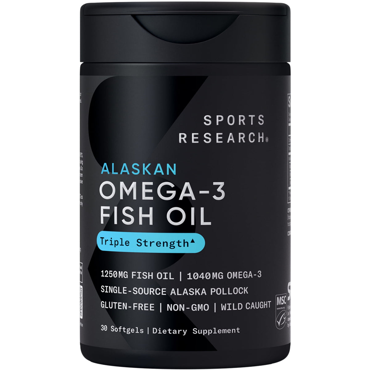 Sports Research Omega-3 Fish Oil 1250mg from Wild Alaska Pollock, 30 softgels