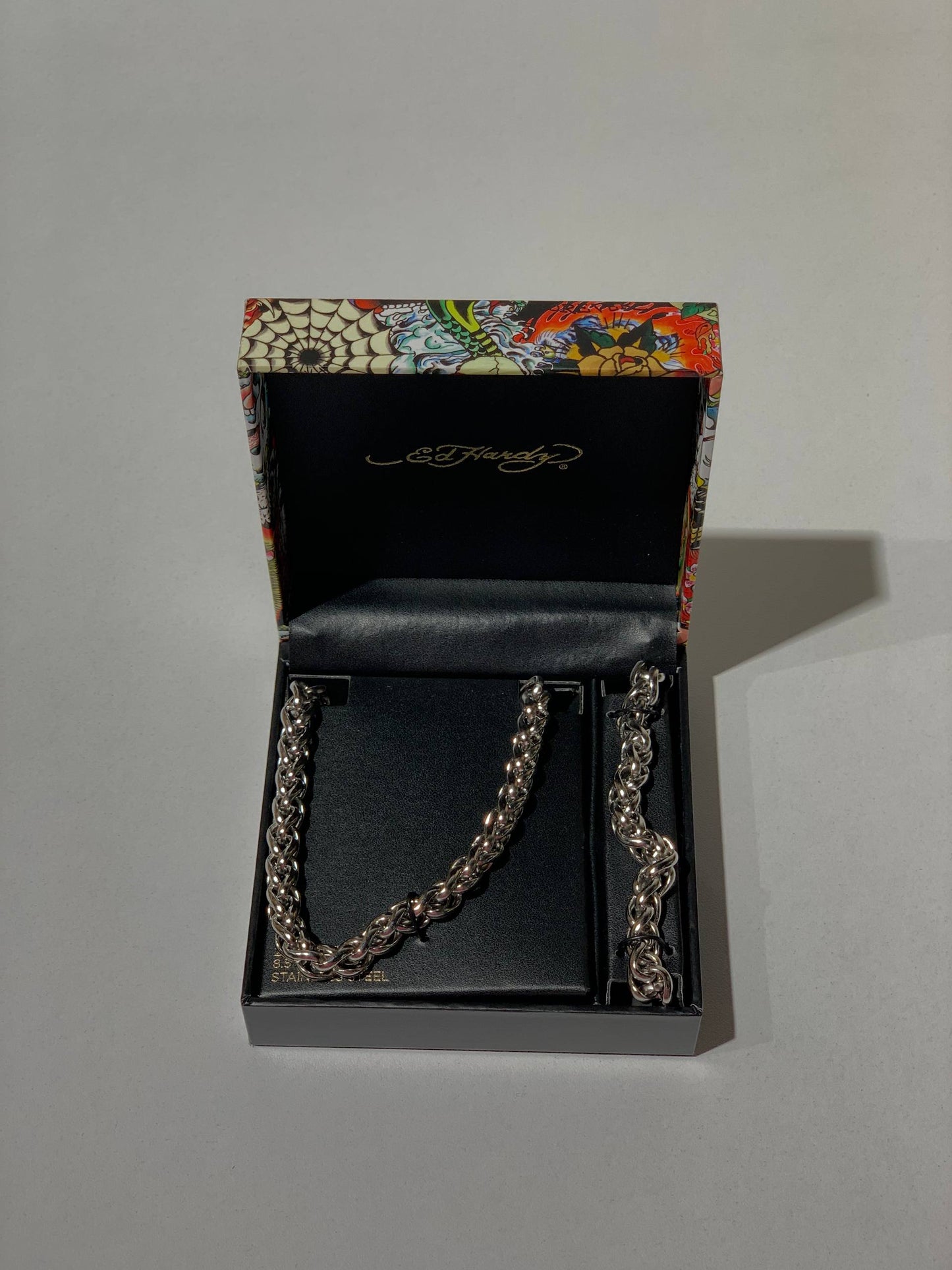 Ed Hardy stainless steel chain necklace and bracelet jewelry set