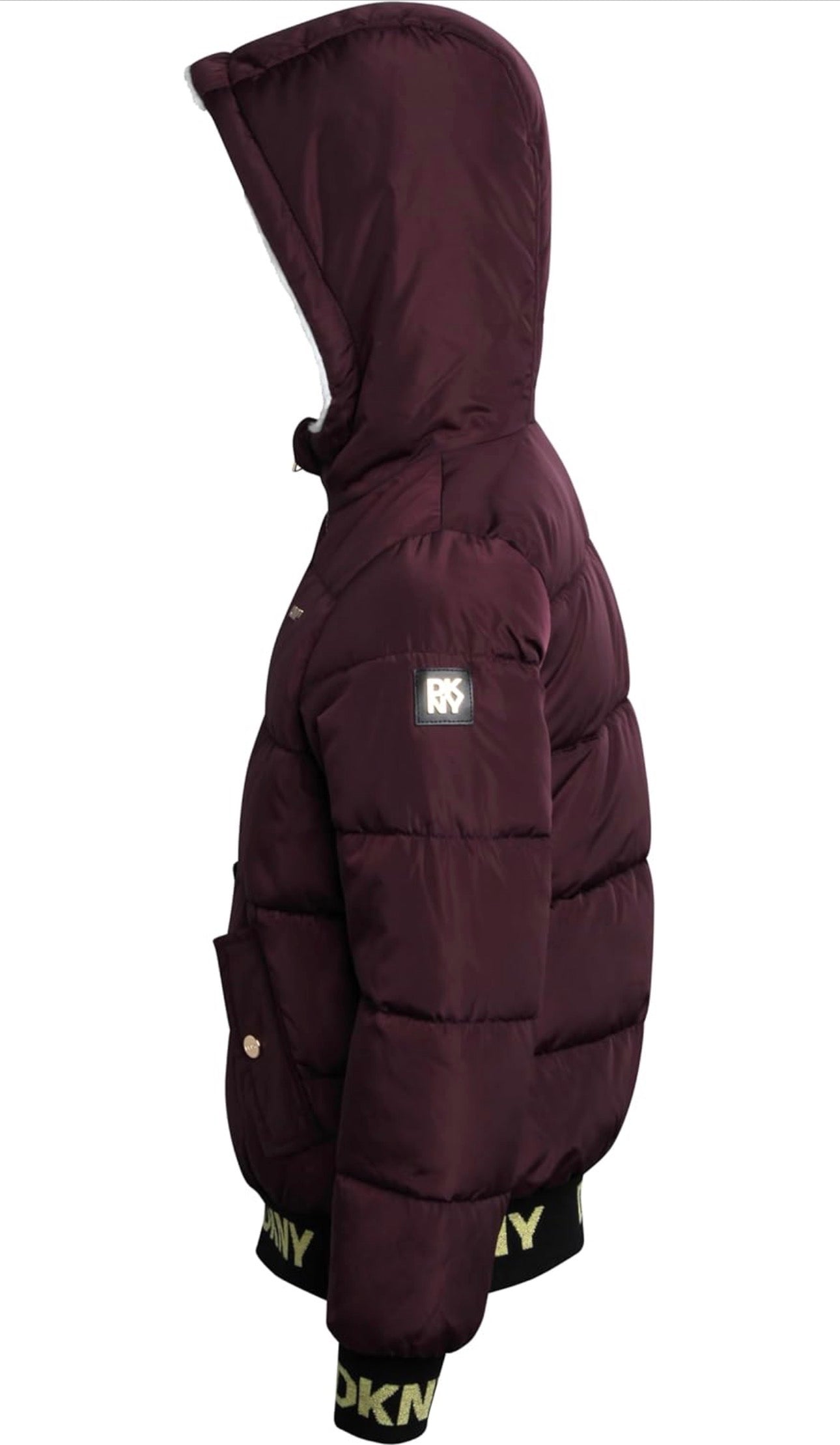 Dkny Girls Hooded Reversible Puffer Jacket with a faux fur lining