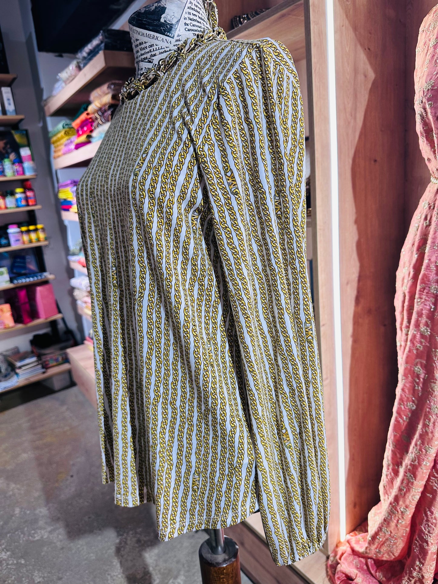 Michael Kors women's chain-print neck blouse size medium