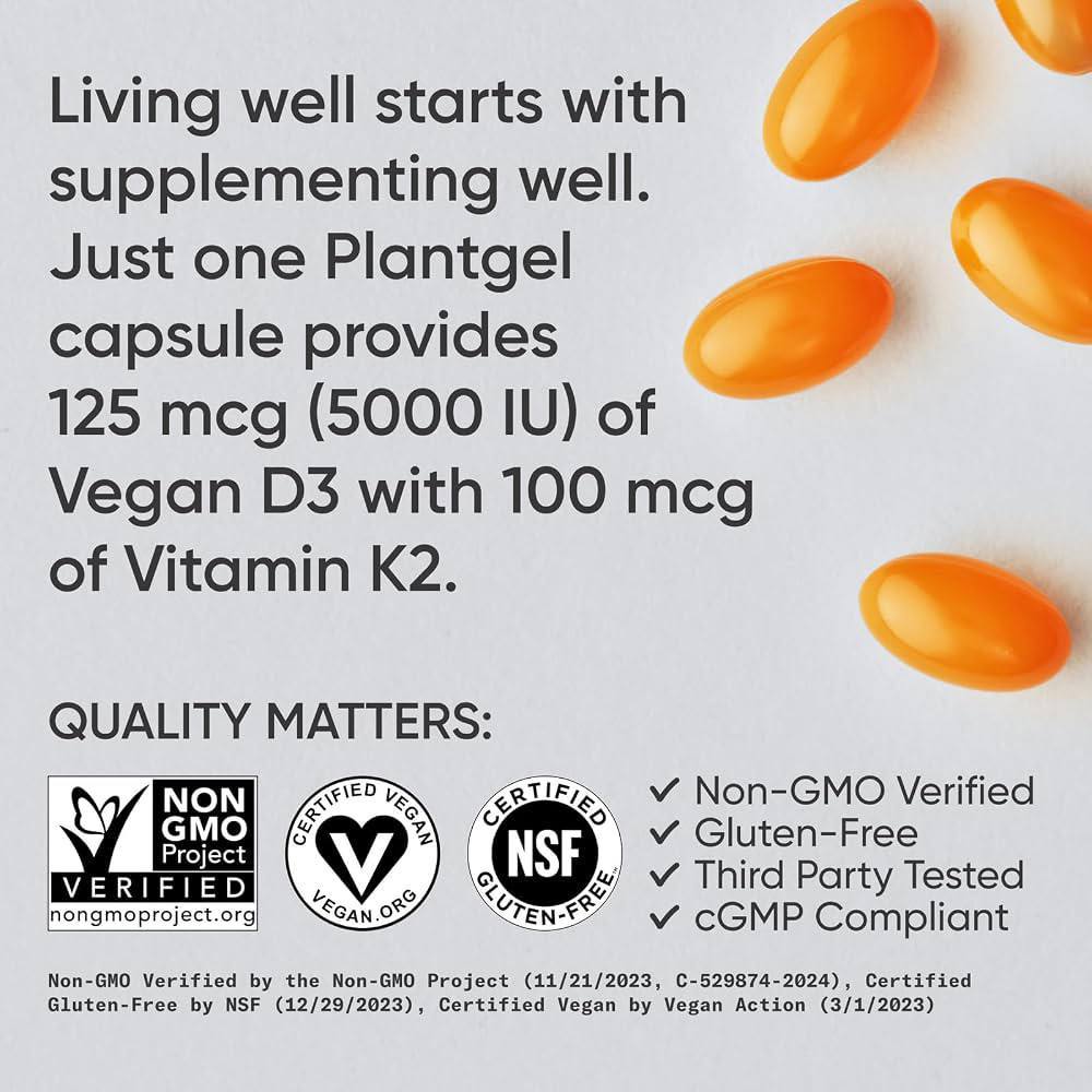 Sports Research Plant-Based D3 + K2 (160 Veggie Softgels)