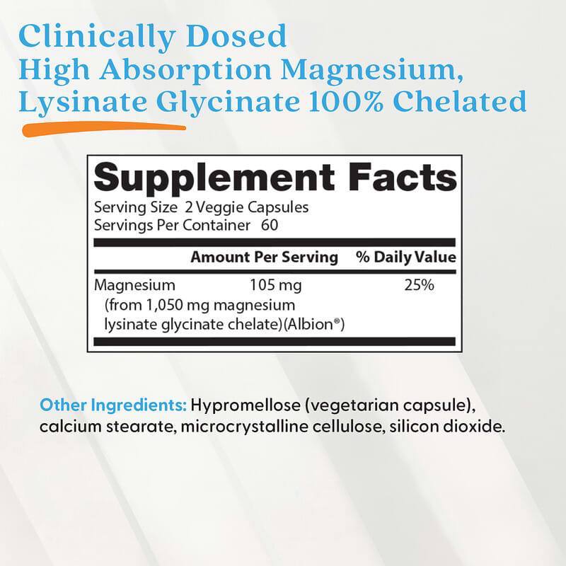Doctor's Best High Absorption Magnesium Glycinate Lysinate (120 Veg Caps ), 105 mg per serving