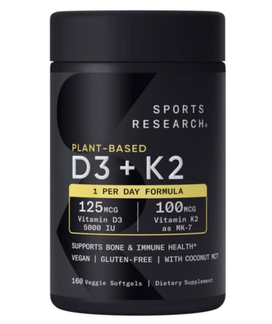 Sports Research Plant-Based D3 + K2 dietary supplement 160 veggies softgels
